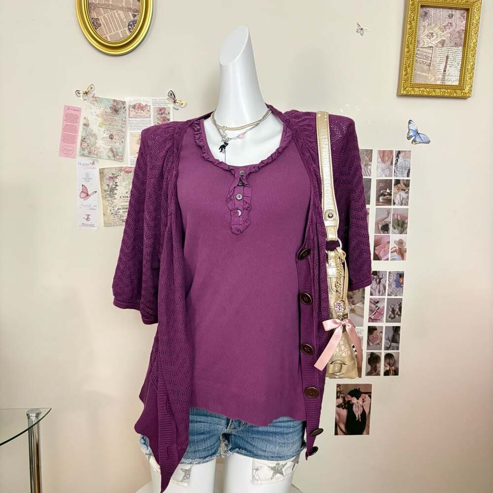 Style & Co Purple 2 Piece Set Cardigan & Tank Top